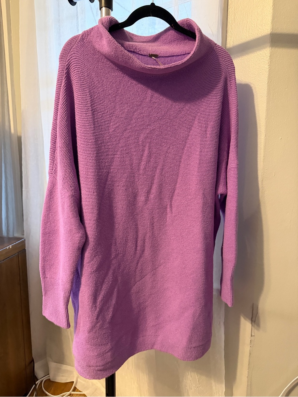Free People Lilac Cowl-Neck Ribbed Knit Sweater